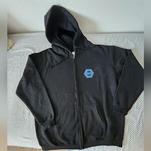 Death Wish 3 Graphic Black Zip-Up Hoodie with Blue Cannon Logo Patch, XXL